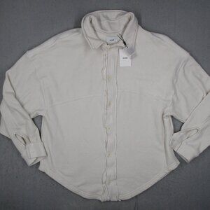 Joah Brown Shirt Women Medium Ivory Oversized Button Down Fleece Long Sleeve